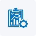 Clipboard with graph and gear icon